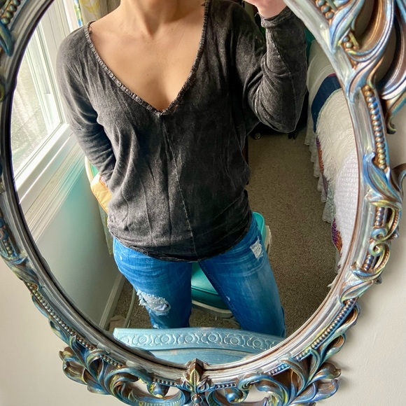 Free People Tops - Free People - We the Free - Deep V Neck Long Sleeve Top